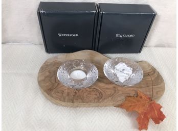Pair Of Waterford Crystal Daisy Themed Votive Holders - NEW In Box!