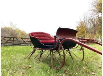 Antique Horse Sleigh With Tufted Velour Upholstery And Great Details Throughout*