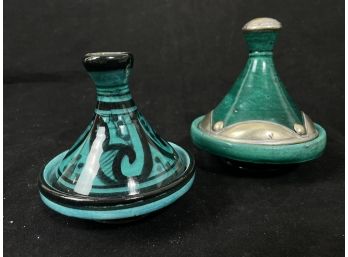 Blue And Green Glazed Lidded Dishes Set From Morocco