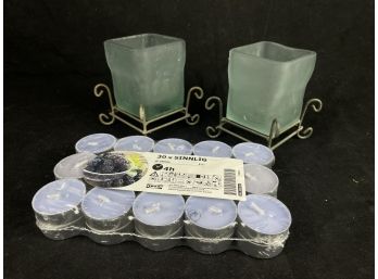 Green Frosted Glass Candle Votives With Tea Light Candles