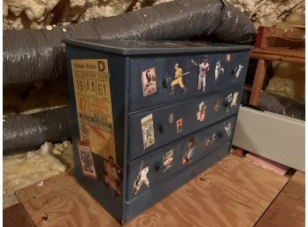 Vintage Baseball Themed Three-Drawer Dresser