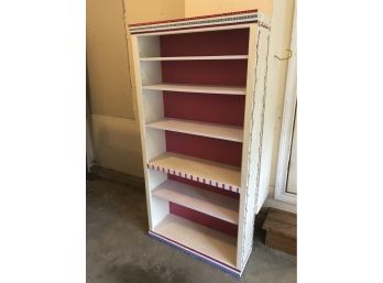Floral Painted Red And White Book Shelf