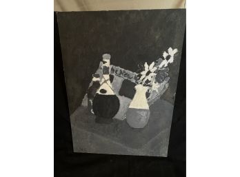 Black And White Painting Of A Vase Of Flowers