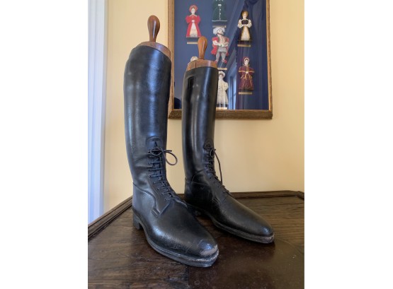 Antique English Military Boots With Faulkner & Son Wooden Trees