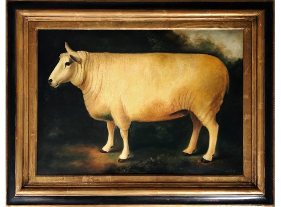 Oil On Canvas, Charming Portrait Of A Sheep, Signed