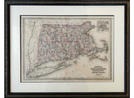 1864 Johnson's Map Of Massachusetts, Connecticut And Rhode Island