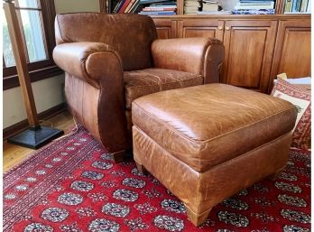 Restoration Hardware Leather Armchair & Ottoman