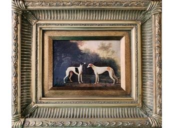 Petite Portrait Of Greyhounds In Ornate Frame