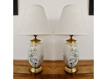 Pair Of Ceramic Floral Lamps
