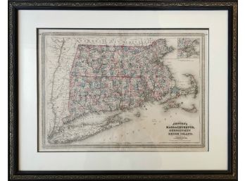 1864 Johnson's Map Of Massachusetts, Connecticut And Rhode Island