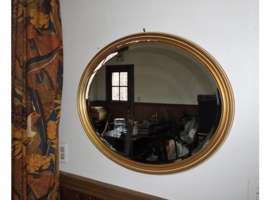 Beautiful Old Gold Oval Wall Mirror With Beveled Glass