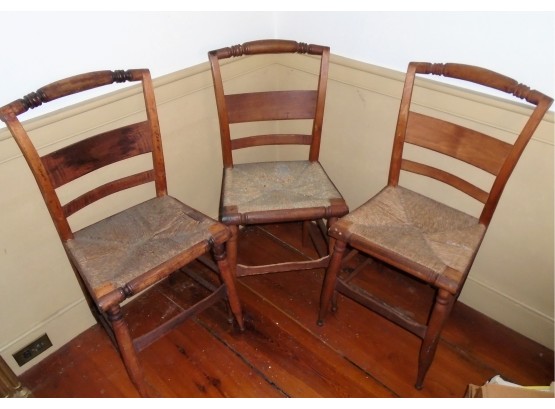 Three Antique Rush Seat Chairs