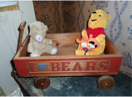 Cute Wooden Wagon With Old Stuffed Animals