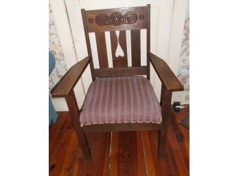 Antique Hand Carved Mission Oak Arts & Crafts Arm Chair