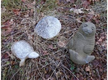 Lot Of Three Very Old Cement Lawn Figures