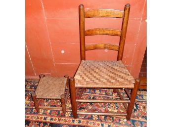 Antique Caned Seat Chair & Foot Stool