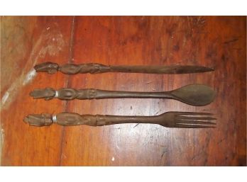 Beautiful African Hand Carved Utensil Set