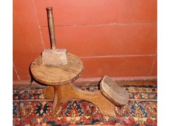 Antique Cobblers Stool & Wood Mallet