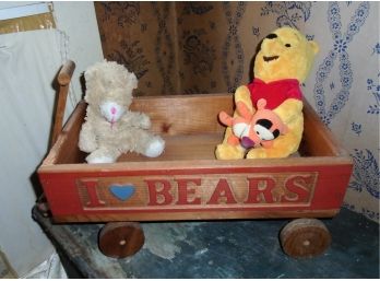 Cute Wooden Wagon With Old Stuffed Animals