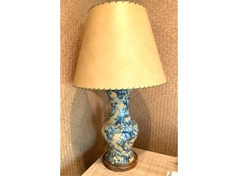 Wonderful Blue & Yellow Ceramic Vase Mounted As A Lamp