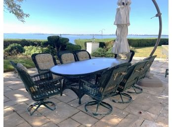 Large Hunter Green Outdoor Oval Patio Table & Eight Arm Chairs