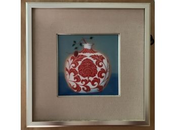 Red & White Ceramic Depiction Of A Vase,