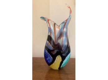 Colorful Heavy Free Form Art Glass Pitcher