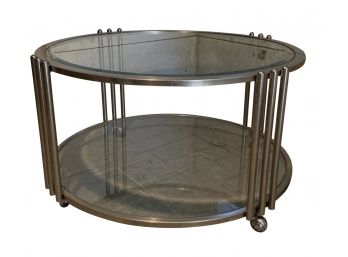 Round Two-Tier Chrome & Beveled Glass Coffee Table