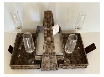 Pottery Barn Outdoor Chip And Dip Basket Tray W/ Set Of 4 Premier Champagne Flutes
