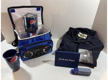 Pepsi Size Large Jacket, W/ Cooler That Has A Radio Built In! Plus Other Collectible Pepsi Memorabilia