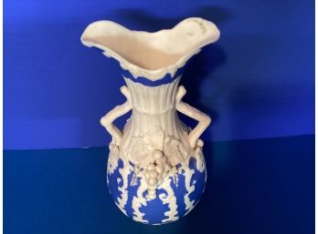 Antique Blue And White Parian Porcelain Fluted Handled Bud Vase  - Grape Clusters