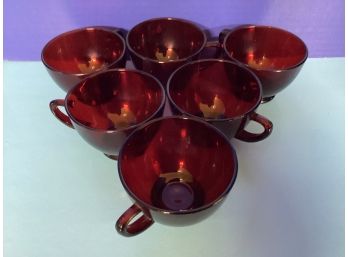 Vintage Set Of Six (6) Ruby Red Punch Bowl Cups