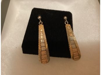 14K Heavy Gold Plated Tricolor Drop Pierced Earrings
