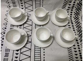 Set Of Six (6) White DKE Hotel Collection Cups And Saucers