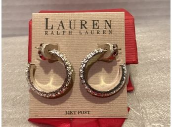 Ralph Lauren Silver Tone Rhinestones Hoop Earrings 14K Posts (NTS)
