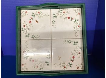 Vintage Pfaltzgraff Green Winterberry Tiled  Square Serving Tray With Handles
