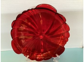 Vintage Ruby Red  Scalloped Rim Serving Plate (9 1/2 Inches In Diameter)