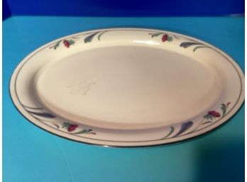 Vintage Lenox Chinastone Poppies On Blue Oval Serving Platter - Tab Handles - 14 1/4 Inches In Length