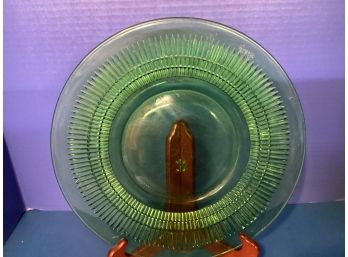 Vintage Round Green Depression Era Ribbed Serving Plate (13 Inches In Diameter)