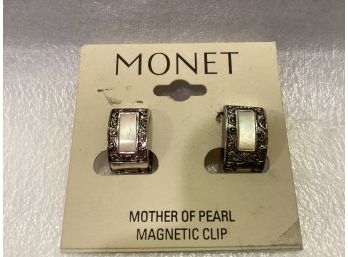 Monet Mother Of Pearl Magnetic Clip Earrings (NWTS)