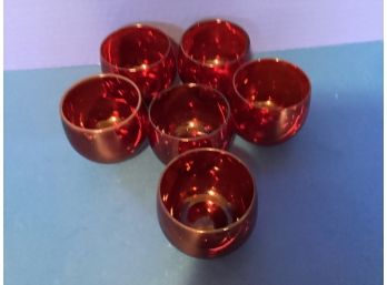 Vintage Set Of Six (6) Anchor Hocking Ruby Red Roly Poly Whiskey Glasses