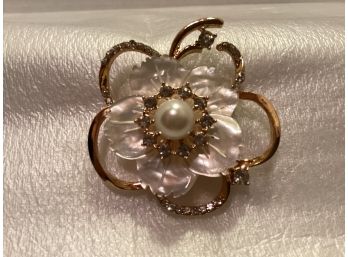 Vintage Gold Tone Mother Of Pearl Anne Klein Pin