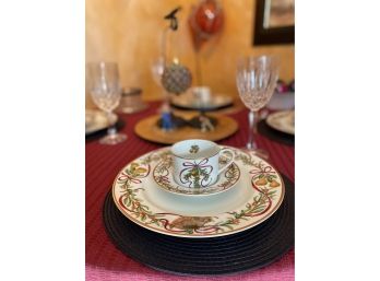 Holiday Table For 4:  Four Royal Gallery Queensberry Pattern Place Settings Plus Crystal Goblets