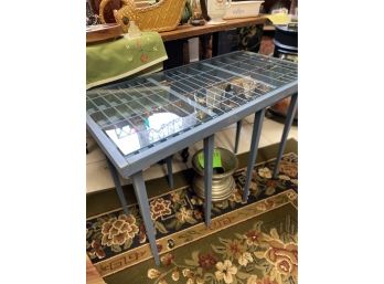 Colonial Blue Glass Topped Type Setting Tray Table