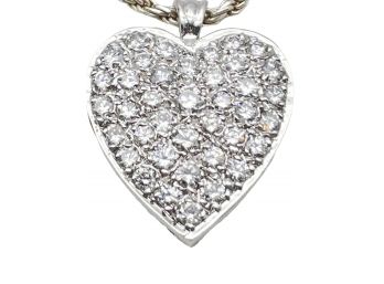 Vintage 14k White Gold And  39 Diamonds Heart Pendent, With A Sterling Rope Chain.