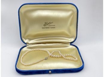 Vintage 10k White Gold Claps, 16' Long Pearls Necklace. (PN6)