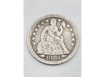 1853 Seated Liberty Silver Dime Coin With Arrows.