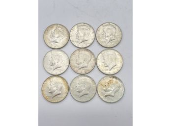 1965-1969, Nine Kennedy Half Dollars, Silver  Coins. (KHD2)
