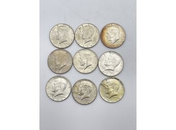 1966, Nine Kennedy Half Dollars, Silver  Coins. (KHD1)
