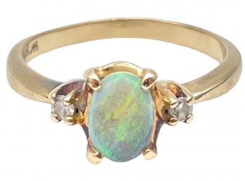 14k Gold With Opal And Diamonds, Size 6.5 Ring   ( Ring E)
